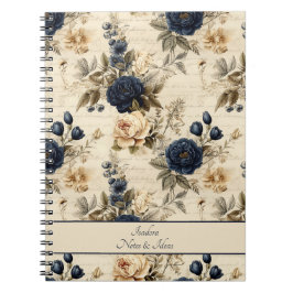 Elegantes blaues Cream-Rose Blumenmuster Notizblock