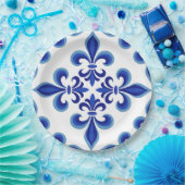 Elegantes blaues Damast-Lunch-Set  Pappteller (Party)