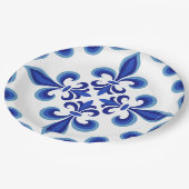Elegantes blaues Damast-Lunch-Set  Pappteller (Schrägansicht)