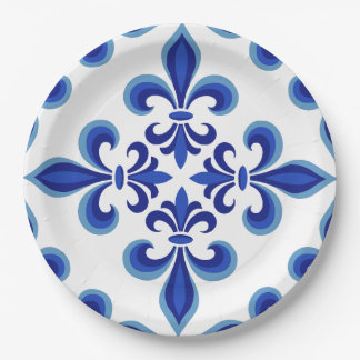 Elegantes blaues Damast-Lunch-Set  Pappteller