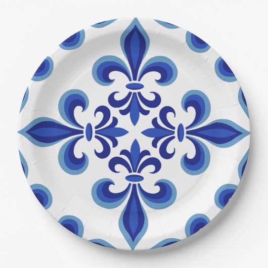 Elegantes blaues Damast-Lunch-Set  Pappteller (Vorderseite)