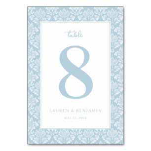Elegantes blaues Damast-Tischschild Tischnummer