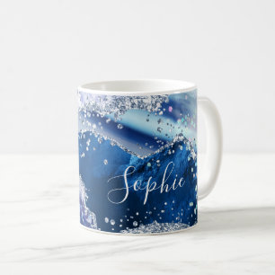 Elegantes blaues Faux-Holo-Glitter-Achat Kaffeetasse