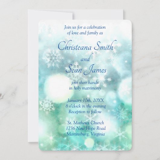 Elegantes blaues Fellstück Snowflake Wasserfarbe Einladung (Vorderseite)