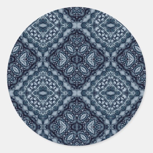 Elegantes blaues Fliesenmuster Runder Aufkleber (Vorderseite)