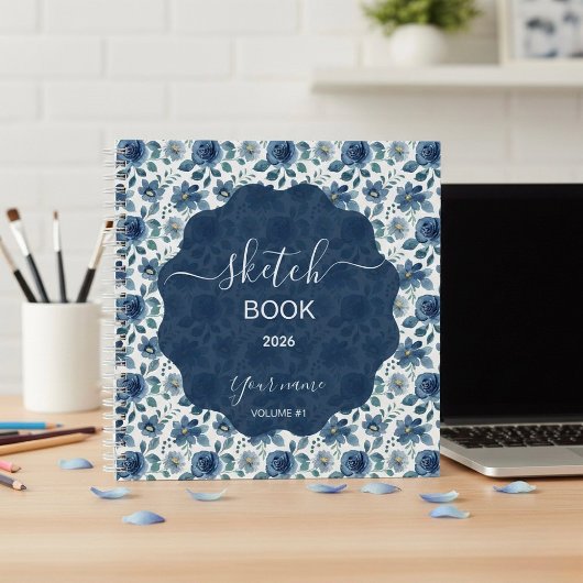 Elegantes Blaues Floral Notizblock