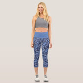 Elegantes blaues Floral-Paisley Capri Leggings (Vorderseite)