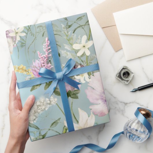 Elegantes blaues Floral Wrapping Paper Geschenkpapier (Schenken)