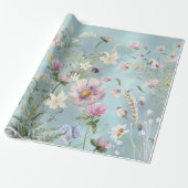 Elegantes blaues Floral Wrapping Paper Geschenkpapier (Ungerollt)