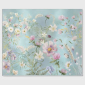 Elegantes blaues Floral Wrapping Paper Geschenkpapier (Flach)