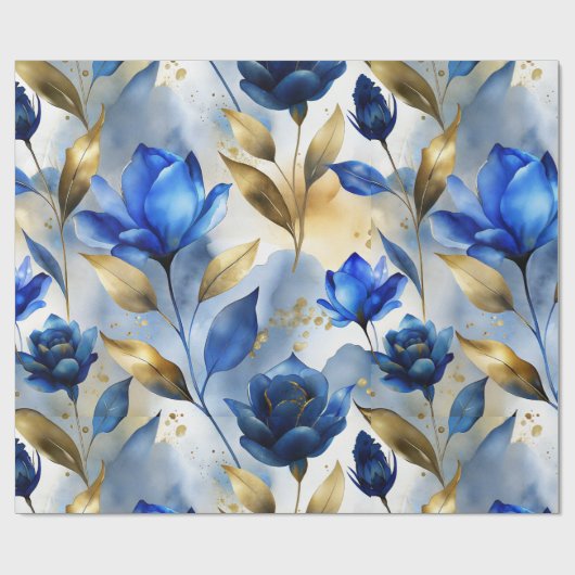 Elegantes blaues Floral Wrapping Paper Geschenkpapier (Flach)