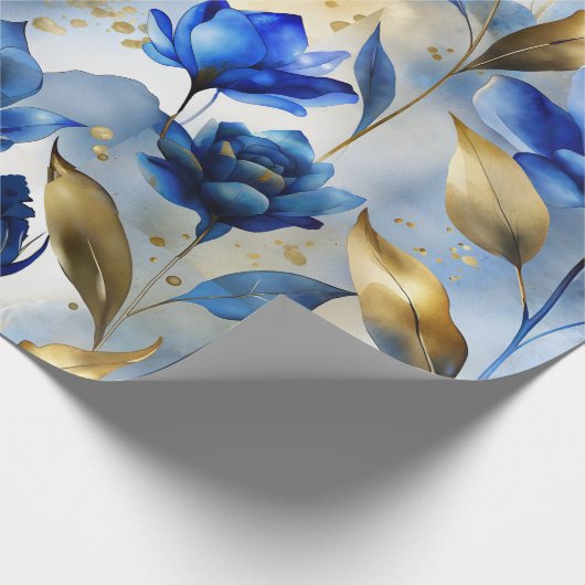 Elegantes blaues Floral Wrapping Paper Geschenkpapier (Ecke)