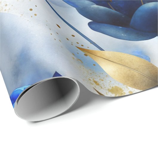 Elegantes blaues Floral Wrapping Paper Geschenkpapier (Rolleneckpunkt)