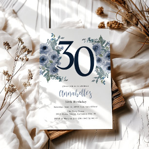 Elegantes Blaues Florales 30. Geburtstagsjubiläum Einladung