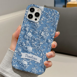 Elegantes blaues florales Chinoiserie-Monogramm iPhone 16 Pro Hülle