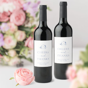 Elegantes blaues florales Hochzeitsetikett für Wei Weinetikett