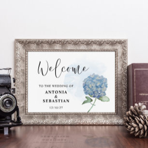 Elegantes blaues florales Hydrangea-Hochzeitsschil Poster