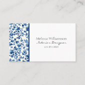 Elegantes Blaues Florales mit QR-Code  Visitenkarte (Vorderseite)