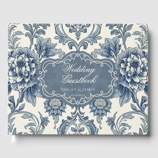 Elegantes blaues florales viktorianisches Hochzeit Gästebuch