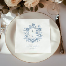 Elegantes blaues florales Wappen-Monogramm-Hochzei