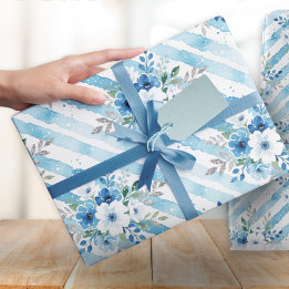 Elegantes blaues florales Wasserfarbmuster Geschenkpapier