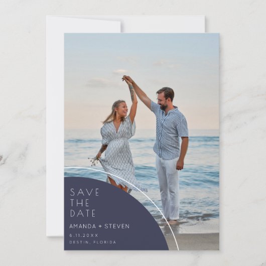 Elegantes blaues Foto Hochzeit speichern das Datum Save The Date (Vorderseite)