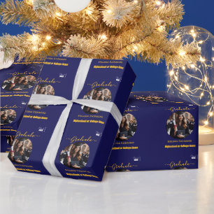 Elegantes Blaues Foto Spanisch Graduiert Geschenkpapier