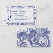 Elegantes blaues französisches barockes Toile Visitenkarte (Vorne/Hinten)