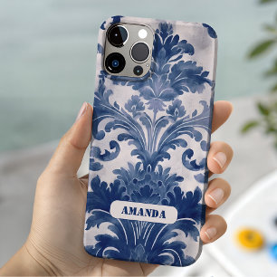 Elegantes blaues französisches Damast-Toile-Monogr Case-Mate iPhone 14 Hülle