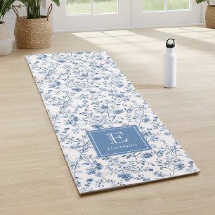 Elegantes blaues französisches Toile-Muster-Monogr Yogamatte