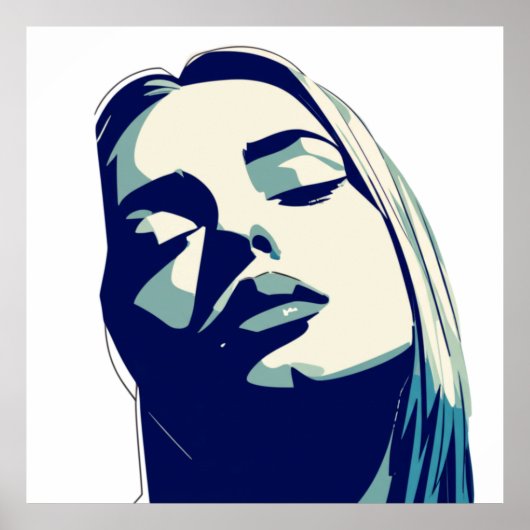 Elegantes blaues Frauenportrait Poster (Vorne)