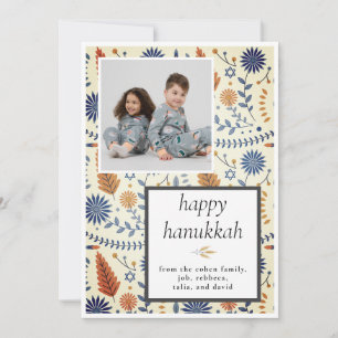 Elegantes blaues Frohes Chanukka Familien 1 Foto Feiertagskarte
