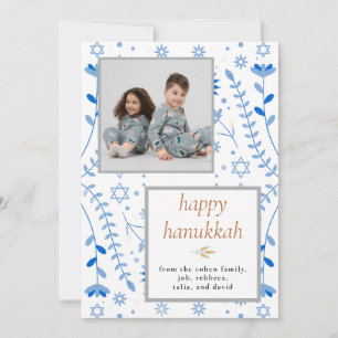 Elegantes blaues Frohes Chanukka Familien 1 Foto Feiertagskarte