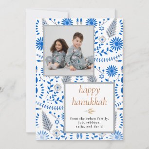Elegantes blaues Frohes Chanukka Familien 1 Foto Feiertagskarte