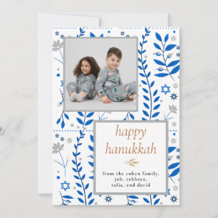 Elegantes blaues Frohes Chanukka Familien 1 Foto Feiertagskarte