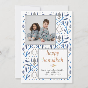 Elegantes blaues Frohes Chanukka Familien 1 Foto Feiertagskarte