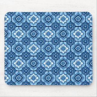 Elegantes blaues geometrisches Blumenmuster Mousepad