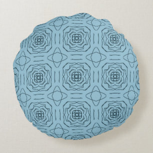 Elegantes blaues geometrisches Linienkunst-Nahtlos Rundes Kissen