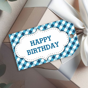 Elegantes blaues Gingham-Muster personalisierter G Geschenkanhänger