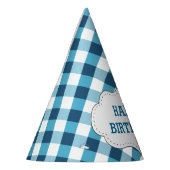 Elegantes blaues Gingham-Muster-personalisierter Partyhütchen (Links)