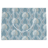 Elegantes blaues Gitter Elfenbein-Feather-Muster Große Geschenktüte (Vorderseite)