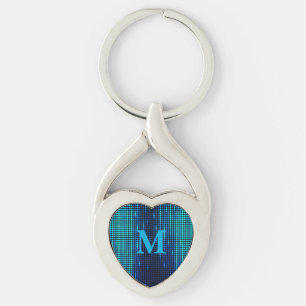 Elegantes blaues Glitter-Monogramm Initial Schlüsselanhänger