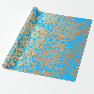 Elegantes Blaues Gold Mandala-Muster Geschenkpapier