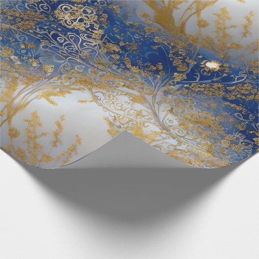 Elegantes blaues Gold und hellblau Geschenkpapier (Ecke)