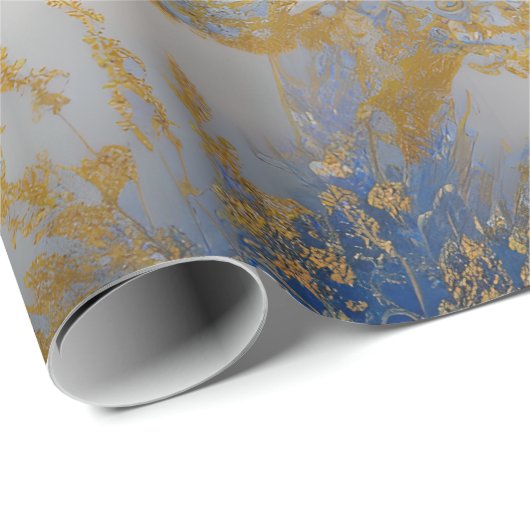 Elegantes blaues Gold und hellblau Geschenkpapier (Rolleneckpunkt)