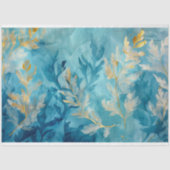 Elegantes blaues goldenes botanisches Design Seidenpapier (Vorderseite)