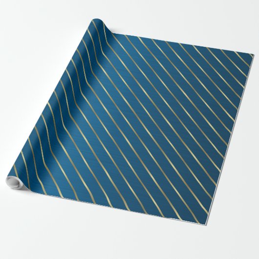 Elegantes blaues goldgestreiftes Wrapping Paper Geschenkpapier (Ungerollt)