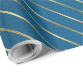 Elegantes blaues goldgestreiftes Wrapping Paper Geschenkpapier (Rolleneckpunkt)