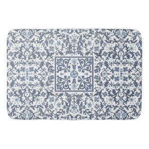 Elegantes blaues grafisches Blumenmuster Badematte