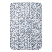 Elegantes blaues grafisches Blumenmuster Badematte (Vorderseite Vertikal)